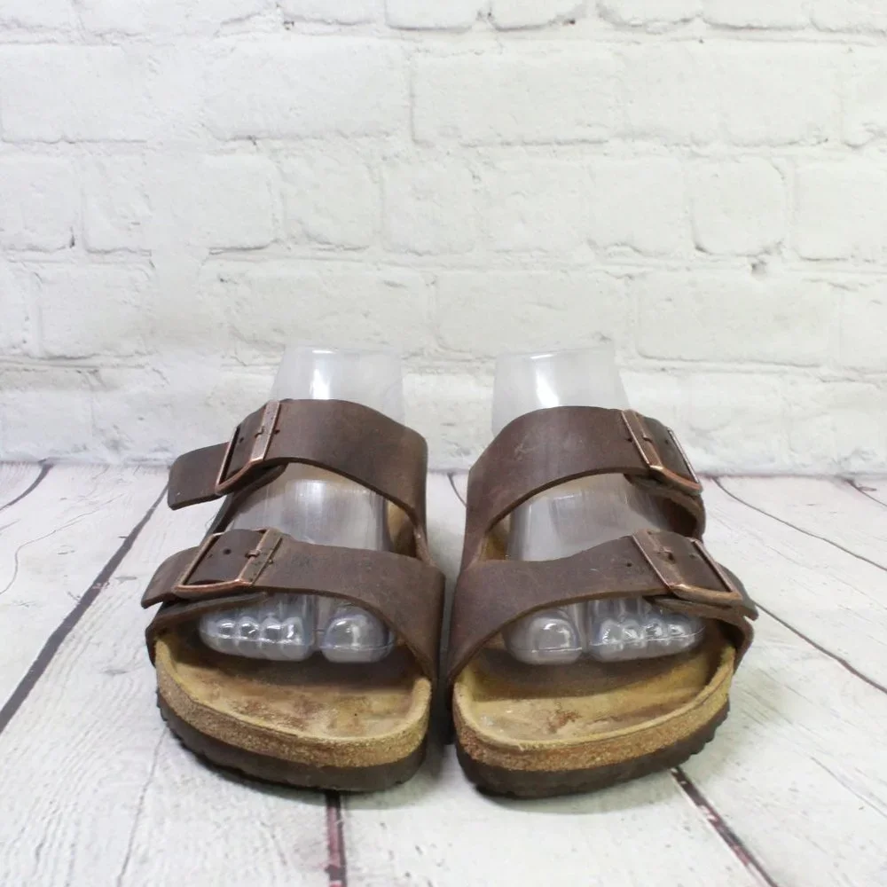 Birkenstock Unisex Brown Leather Slip On Two Straps Buckled Sandals Size 10 - Picture 4 of 8